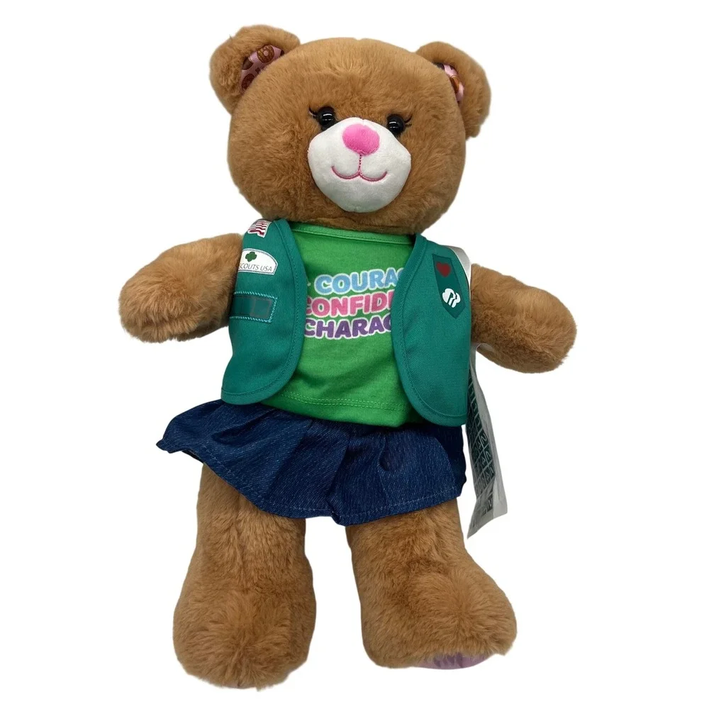 Build-A-Bear Girl Scouts Teddy Bear Plush Green Vest Uniform Rainbow Backpack